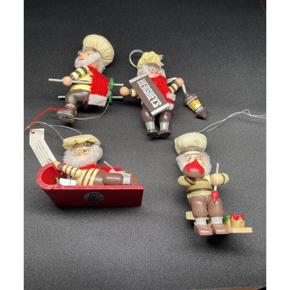 Vintage Hershey Ornaments Lot of 4 Elves Skier, Painter, Sledding & Chef. New! - Picture 3 of 4